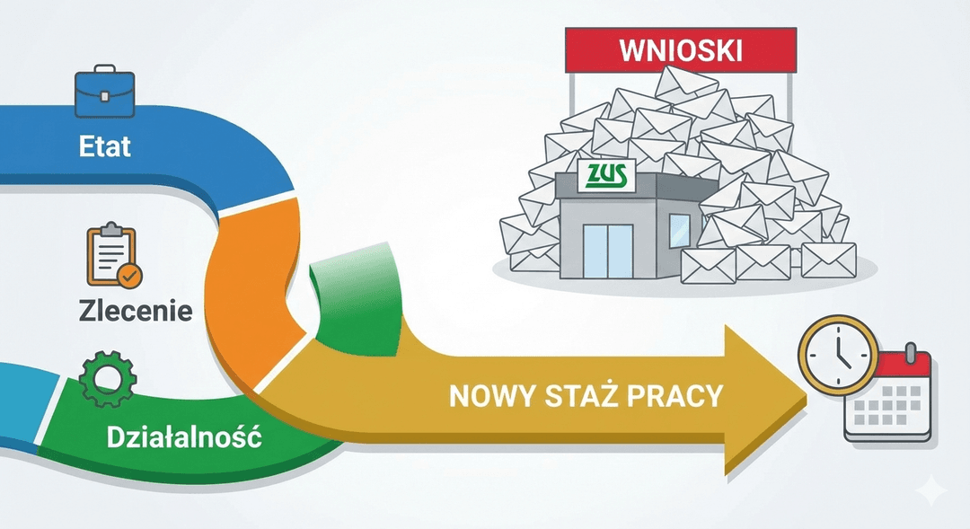 Staż pracy liczony na nowo: zlecenie i działalność wchodzą do stażu. ZUS już zasypany wnioskami