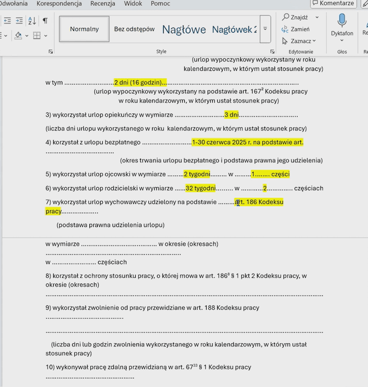 świadectwo pracy pkt 6-8_instrukcja wypełniania