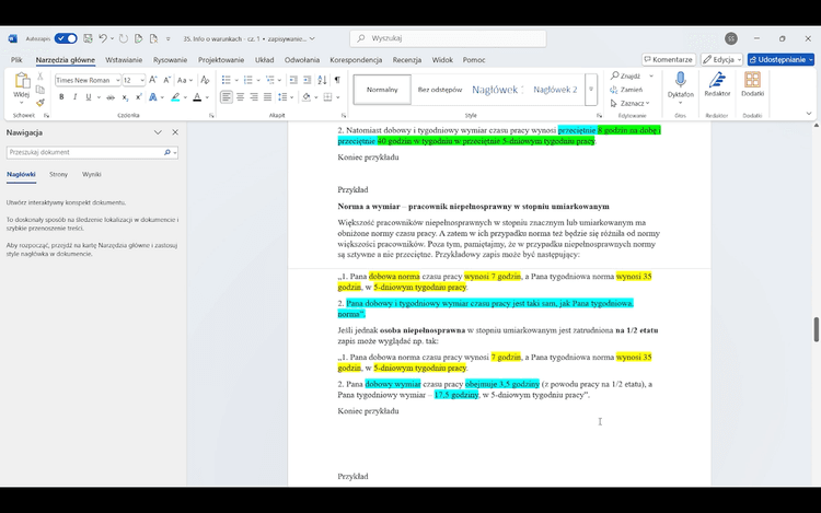 informacja o warunkach zatrudnienia