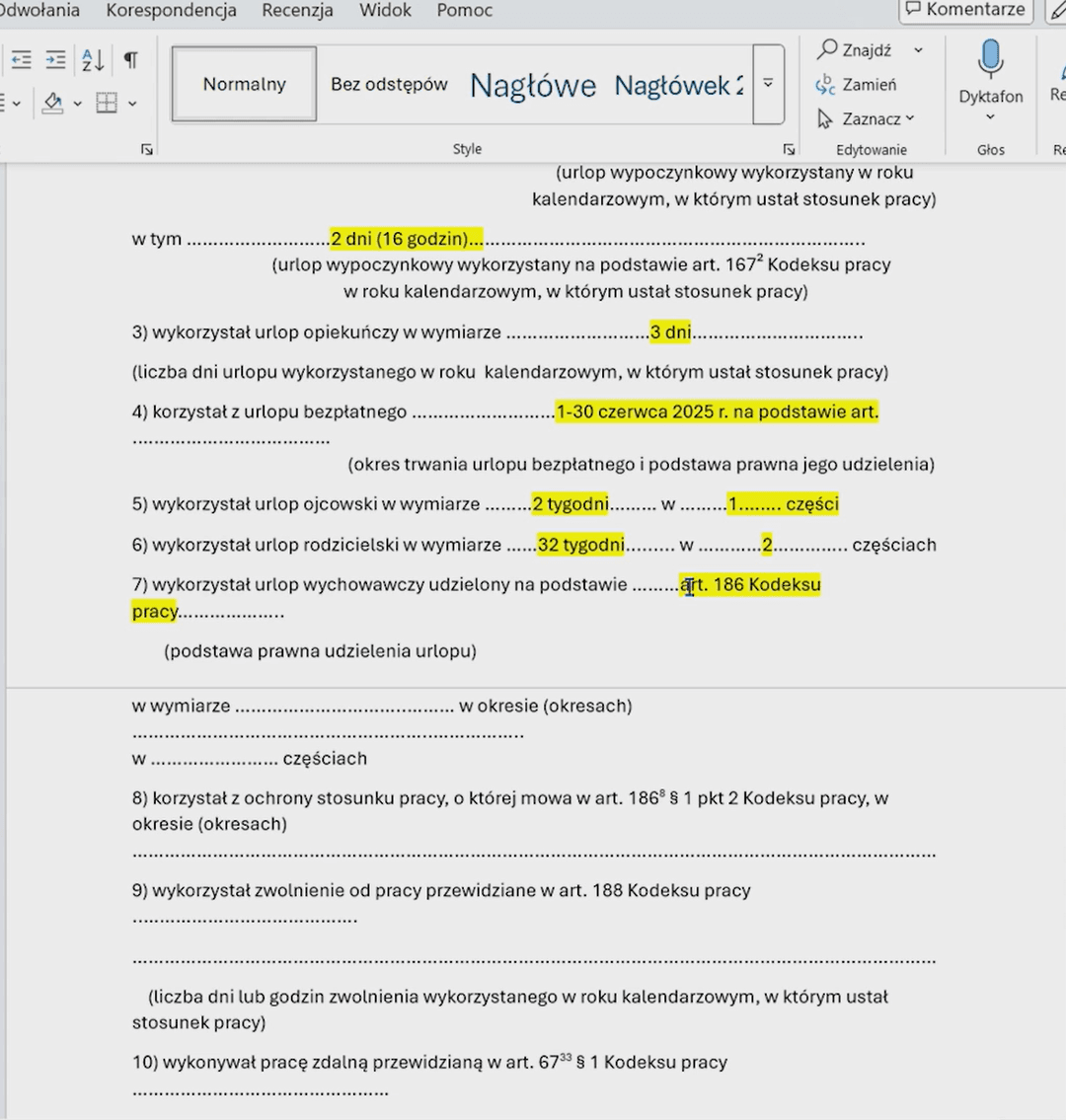 świadectwo pracy pkt 6-8_instrukcja wypełniania