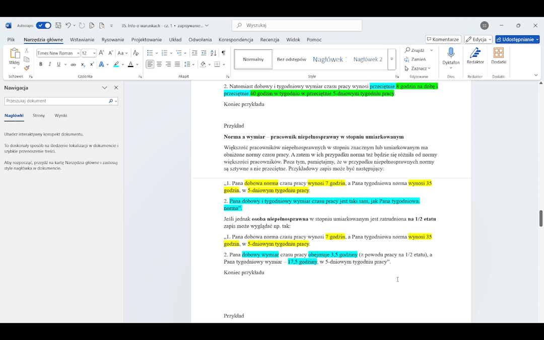 informacja o warunkach zatrudnienia